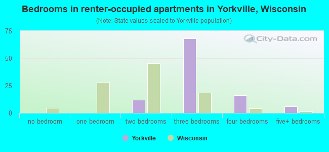 Bedrooms in renter-occupied apartments in Yorkville, Wisconsin
