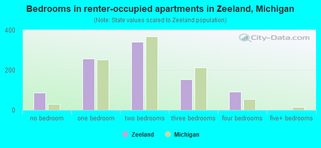 Bedrooms in renter-occupied apartments in Zeeland, Michigan