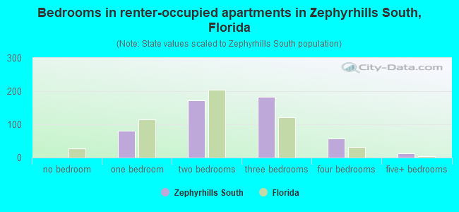 Bedrooms in renter-occupied apartments in Zephyrhills South, Florida