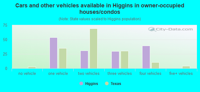 Cars and other vehicles available in Higgins in owner-occupied houses/condos