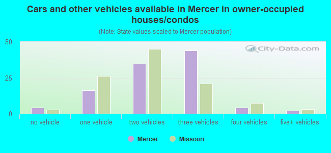 Cars and other vehicles available in Mercer in owner-occupied houses/condos