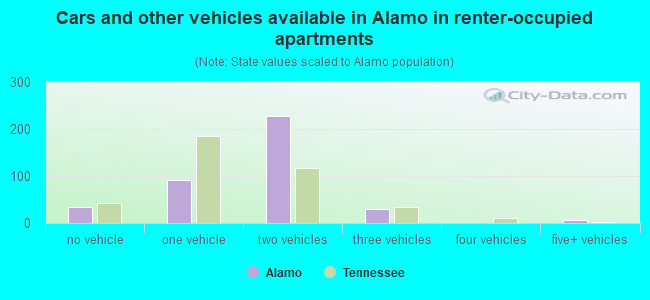 Cars and other vehicles available in Alamo in renter-occupied apartments