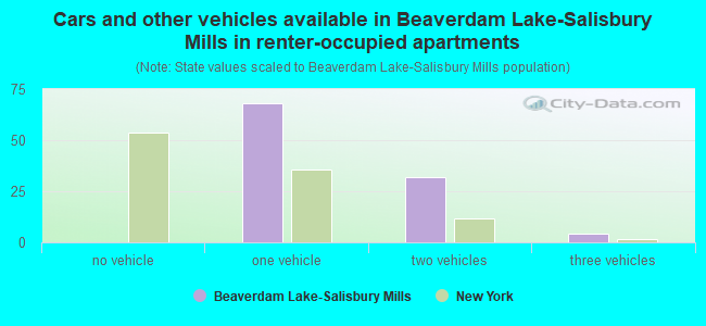 Cars and other vehicles available in Beaverdam Lake-Salisbury Mills in renter-occupied apartments
