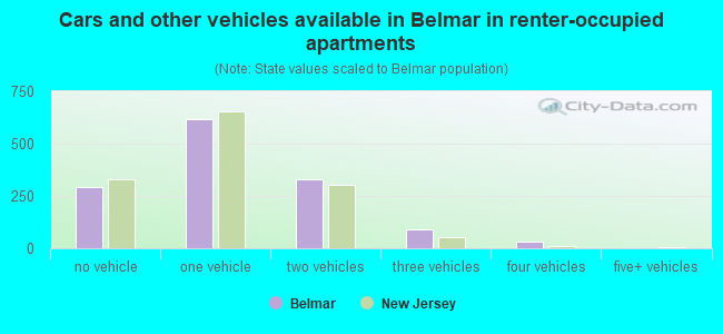 Cars and other vehicles available in Belmar in renter-occupied apartments