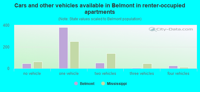 Cars and other vehicles available in Belmont in renter-occupied apartments