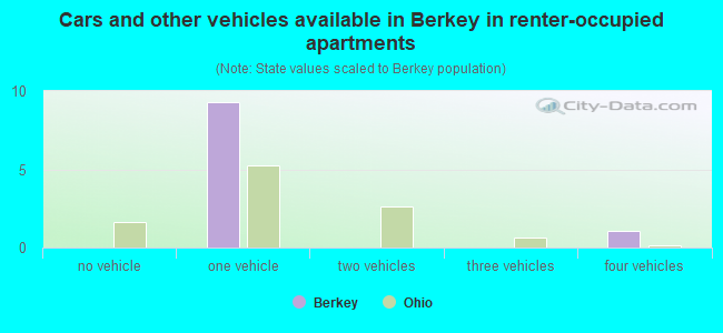 Cars and other vehicles available in Berkey in renter-occupied apartments