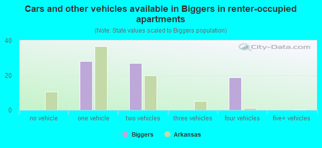 Cars and other vehicles available in Biggers in renter-occupied apartments