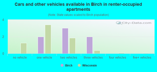 Cars and other vehicles available in Birch in renter-occupied apartments