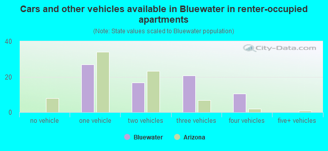 Cars and other vehicles available in Bluewater in renter-occupied apartments
