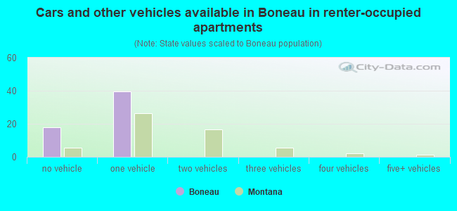 Cars and other vehicles available in Boneau in renter-occupied apartments