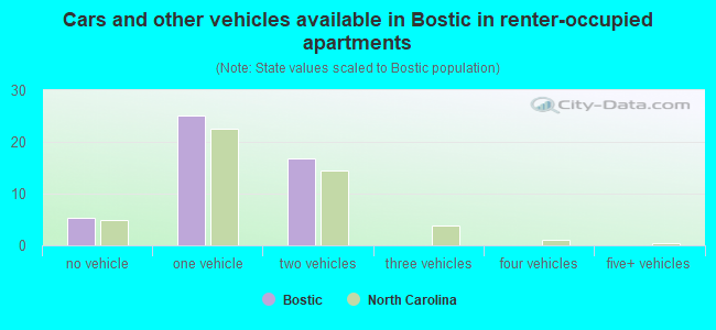 Cars and other vehicles available in Bostic in renter-occupied apartments