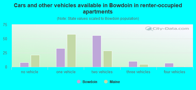Cars and other vehicles available in Bowdoin in renter-occupied apartments