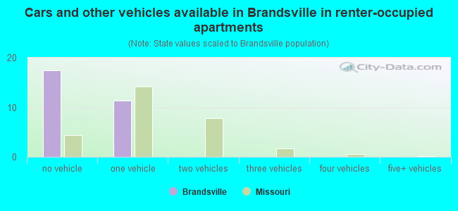 Cars and other vehicles available in Brandsville in renter-occupied apartments