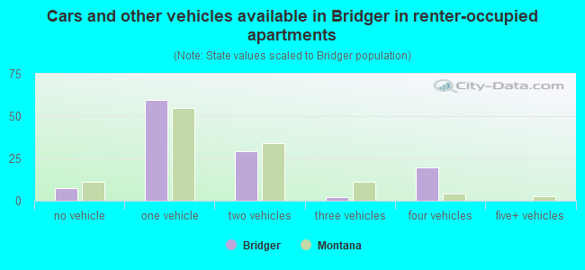 Cars and other vehicles available in Bridger in renter-occupied apartments