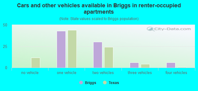 Cars and other vehicles available in Briggs in renter-occupied apartments