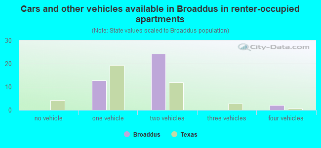 Cars and other vehicles available in Broaddus in renter-occupied apartments