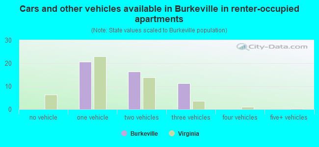 Cars and other vehicles available in Burkeville in renter-occupied apartments