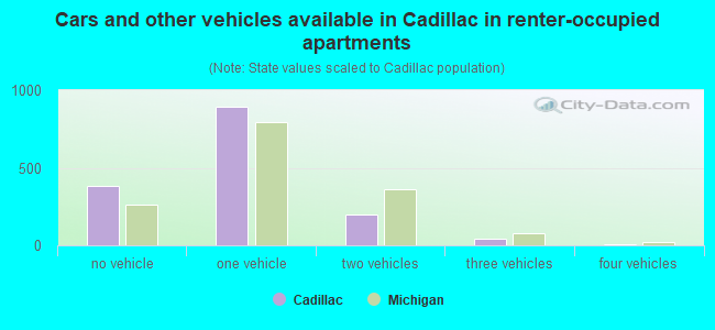 Cars and other vehicles available in Cadillac in renter-occupied apartments
