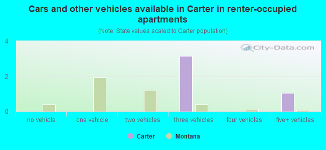 Cars and other vehicles available in Carter in renter-occupied apartments