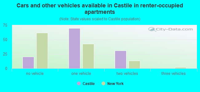 Cars and other vehicles available in Castile in renter-occupied apartments