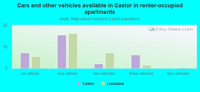 Cars and other vehicles available in Castor in renter-occupied apartments