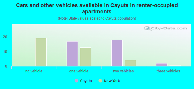Cars and other vehicles available in Cayuta in renter-occupied apartments