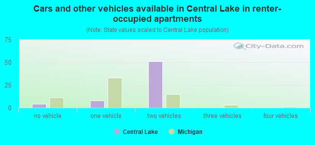 Cars and other vehicles available in Central Lake in renter-occupied apartments