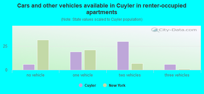 Cars and other vehicles available in Cuyler in renter-occupied apartments