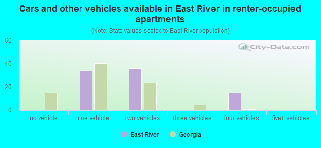 Cars and other vehicles available in East River in renter-occupied apartments