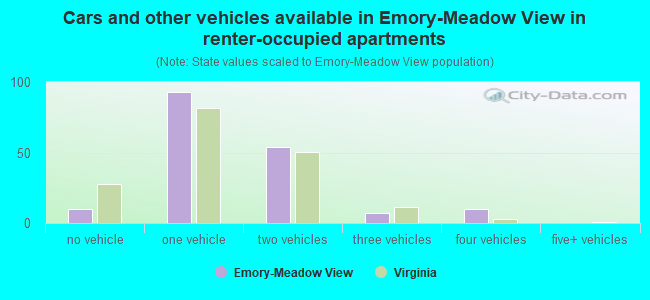 Cars and other vehicles available in Emory-Meadow View in renter-occupied apartments