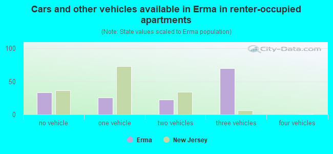 Cars and other vehicles available in Erma in renter-occupied apartments