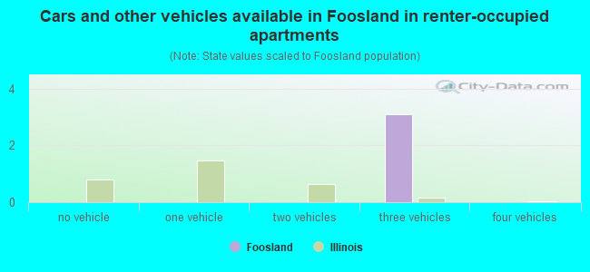 Cars and other vehicles available in Foosland in renter-occupied apartments