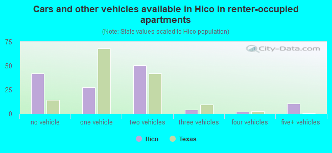 Cars and other vehicles available in Hico in renter-occupied apartments