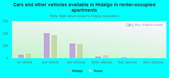 Cars and other vehicles available in Hidalgo in renter-occupied apartments