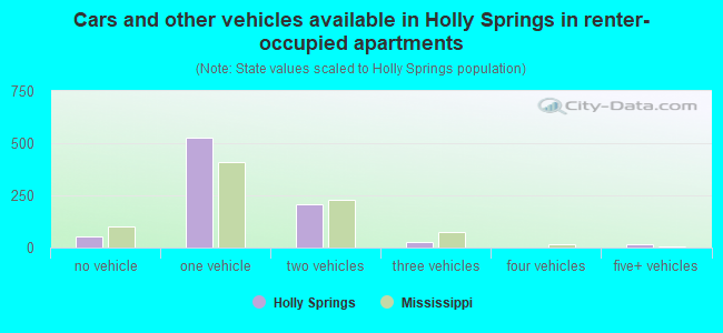Cars and other vehicles available in Holly Springs in renter-occupied apartments
