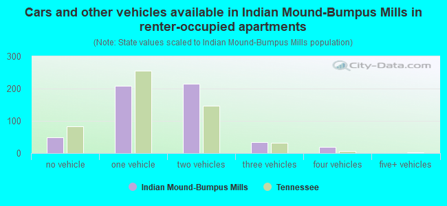 Cars and other vehicles available in Indian Mound-Bumpus Mills in renter-occupied apartments