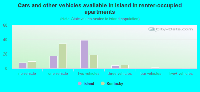 Cars and other vehicles available in Island in renter-occupied apartments