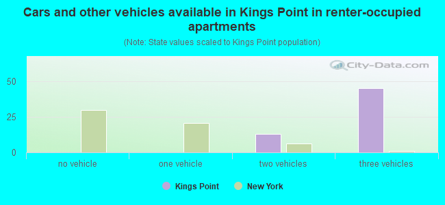 Cars and other vehicles available in Kings Point in renter-occupied apartments
