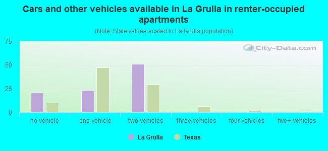 Cars and other vehicles available in La Grulla in renter-occupied apartments