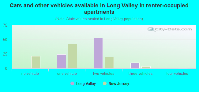 Cars and other vehicles available in Long Valley in renter-occupied apartments