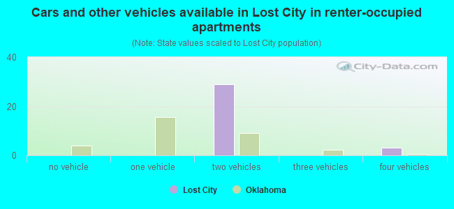 Cars and other vehicles available in Lost City in renter-occupied apartments