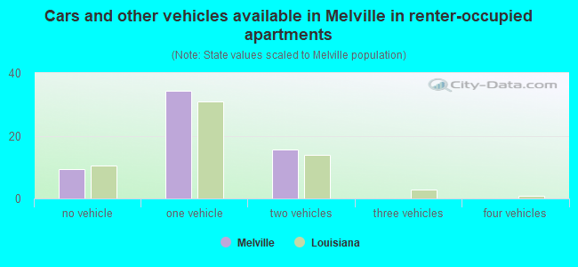 Cars and other vehicles available in Melville in renter-occupied apartments