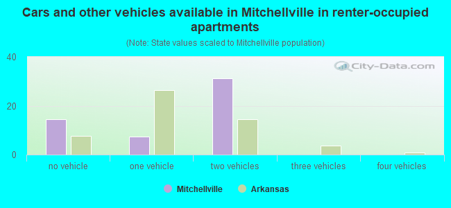 Cars and other vehicles available in Mitchellville in renter-occupied apartments