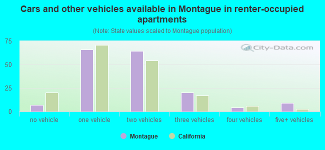 Cars and other vehicles available in Montague in renter-occupied apartments