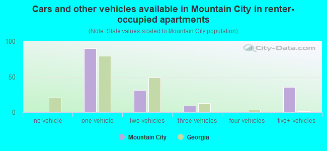 Cars and other vehicles available in Mountain City in renter-occupied apartments