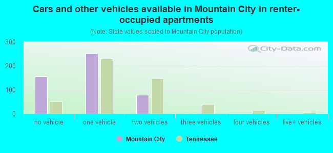 Cars and other vehicles available in Mountain City in renter-occupied apartments