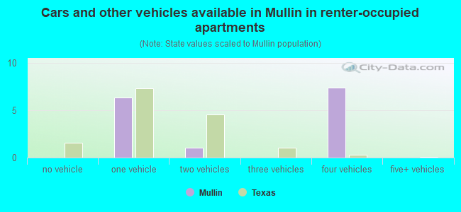 Cars and other vehicles available in Mullin in renter-occupied apartments