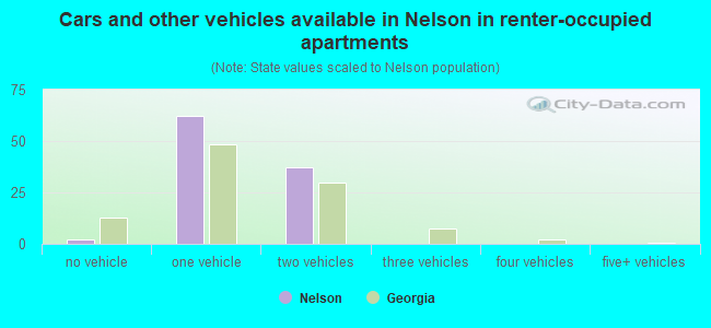 Cars and other vehicles available in Nelson in renter-occupied apartments