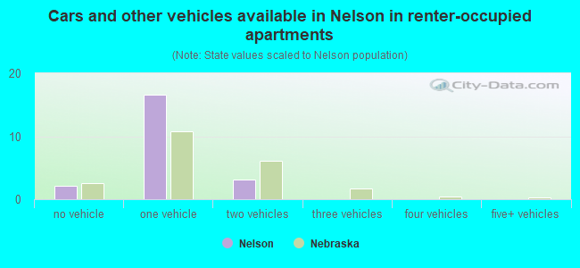 Cars and other vehicles available in Nelson in renter-occupied apartments