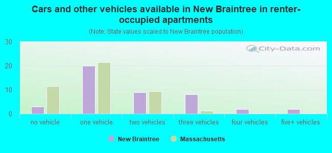Cars and other vehicles available in New Braintree in renter-occupied apartments